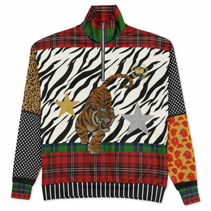 Tartan is the New Camo in Duo Plaid Tiger Print Heavyweight Oversized Quarter Zip Sweatshirt
