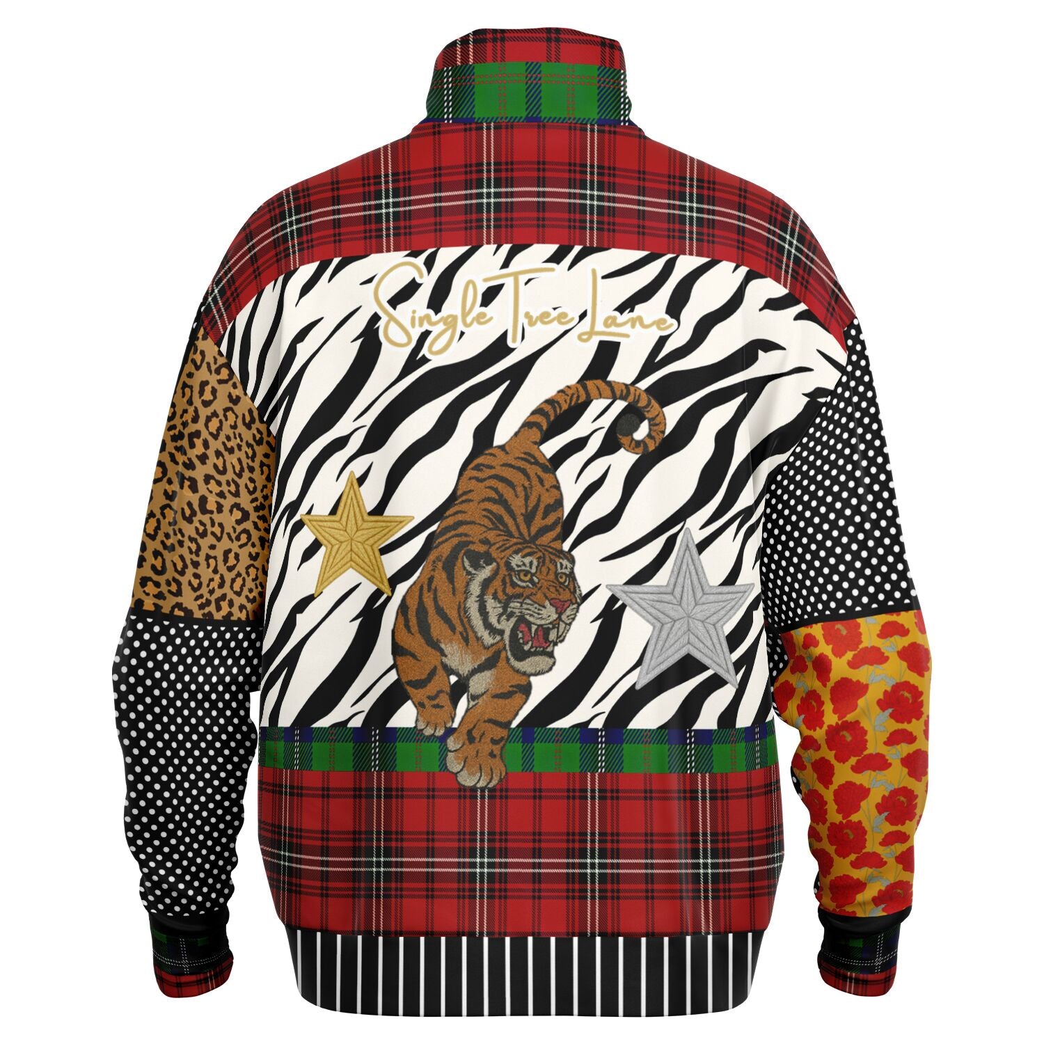 Tartan is the New Camo in Duo Plaid Tiger Print Heavyweight Oversized Quarter Zip Sweatshirt