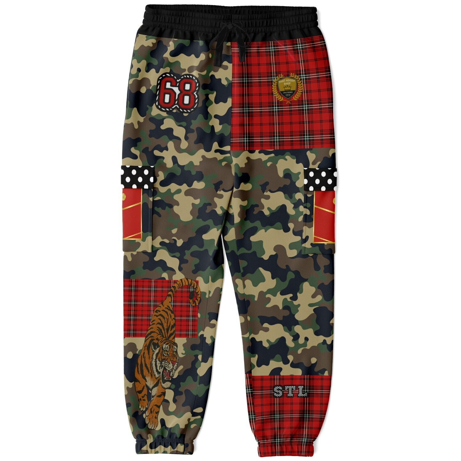 Tartan is the New Camo in Duo Plaid Tiger Print Eco-Poly Cargo Joggers