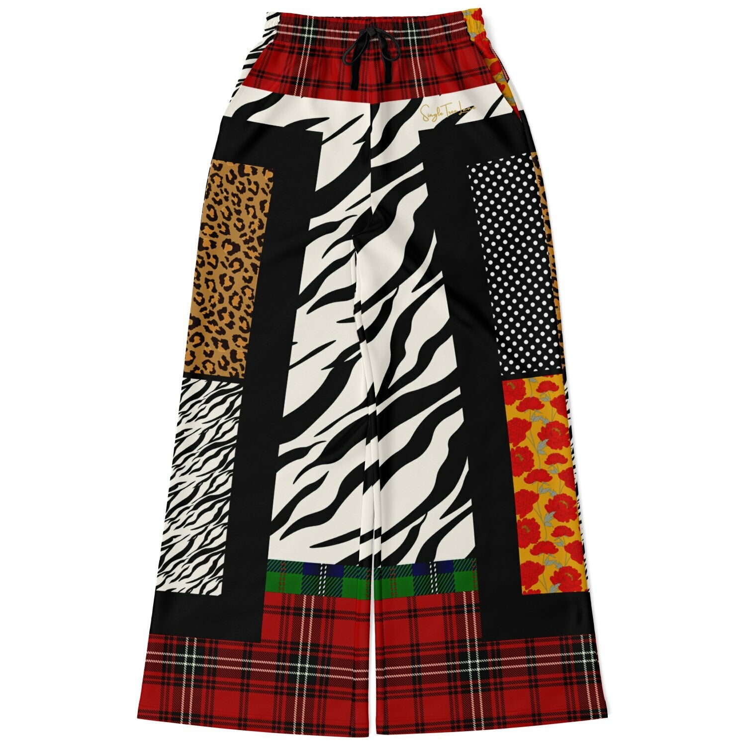 Tartan is the New Camo in Zebra Patchwork Eco-Poly Wide Leg Pants