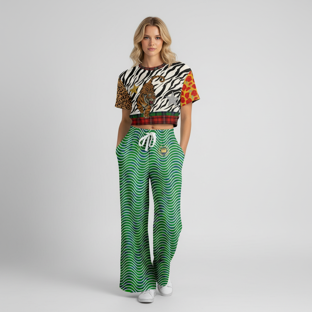 Path is Never Straight in Green Stripe Eco-Poly Wide Leg Pants