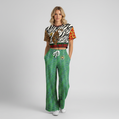 Path is Never Straight in Green Stripe Eco-Poly Wide Leg Pants