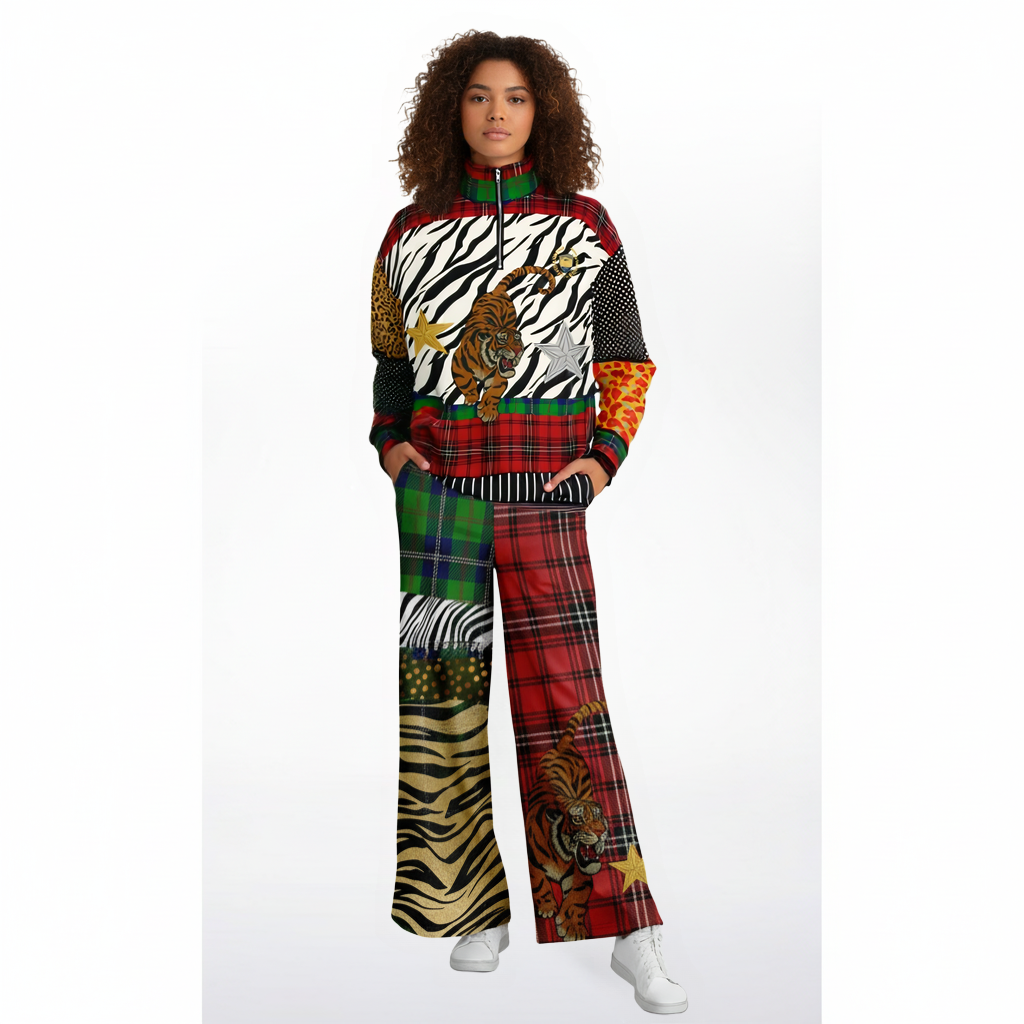 Tartan is the New Camo in Zebra Patchwork Eco-Poly Wide Leg Pants