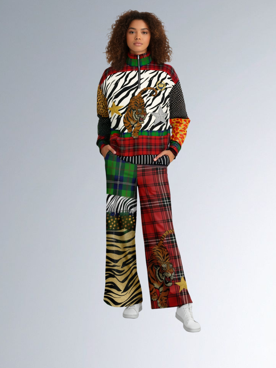 Tartan is the New Camo in Duo Plaid and Tiger Eco-Poly Wide Leg Pants