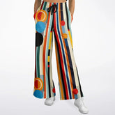 The More Cowbell Girl Retro Chic Striped l Wide Leg Pants with colorful stripes, geometric circle print, and drawstring elastic waist