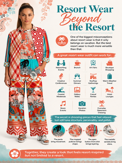 Coral Springs Boho Paisley Patchwork Eco-Poly Short Sleeve Cropped Pullover