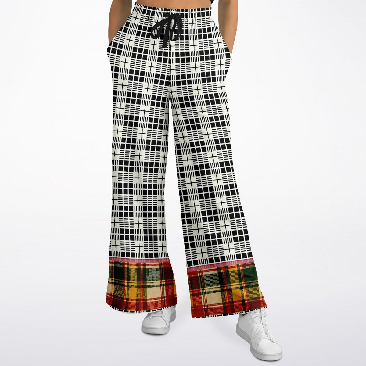 The Three Muses in New Plaid Eco-Poly Wide Leg Pants