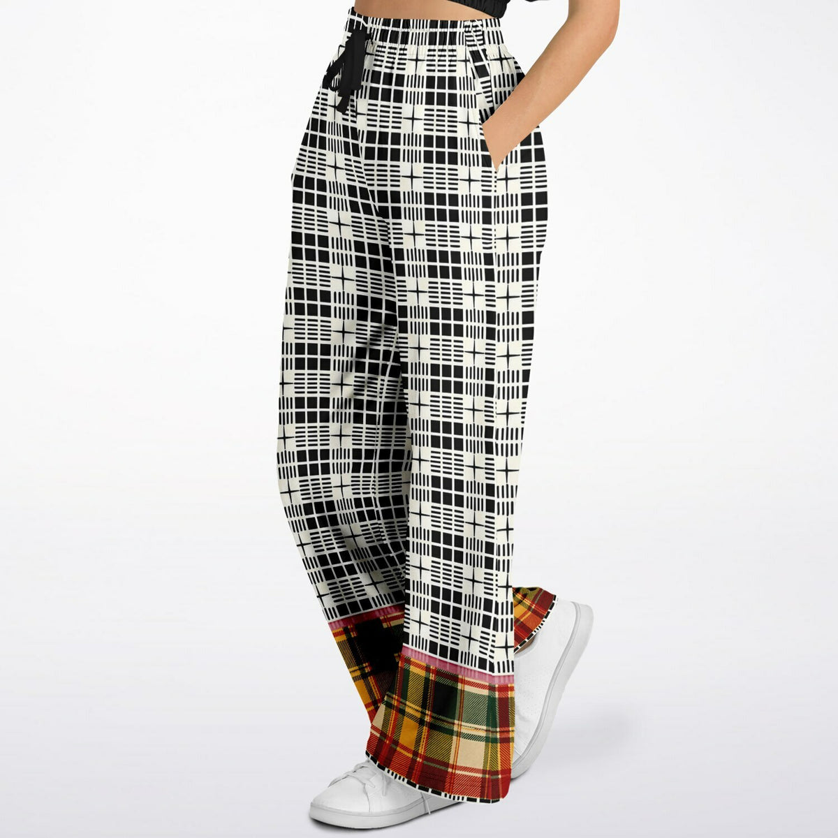 The Three Muses in New Plaid Eco-Poly Wide Leg Pants