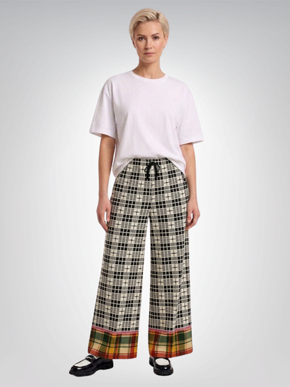The Three Muses in New Plaid Eco-Poly Wide Leg Pants