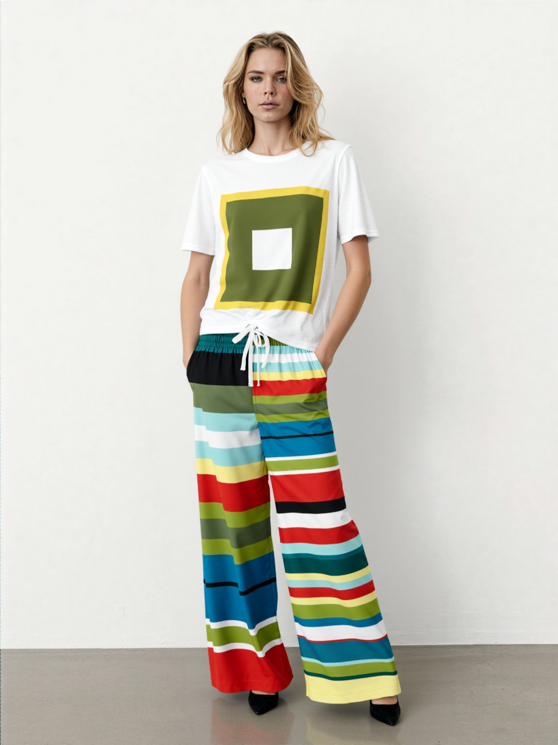 Everglades Rainbow Stripe Eco-Poly Wide Leg Pants