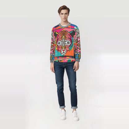 Tiger in Colorful Carnivale Pop Art  Unisex Sweatshirt (Gold Label)