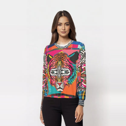 Tiger in Colorful Carnivale Pop Art  Unisex Sweatshirt (Gold Label)