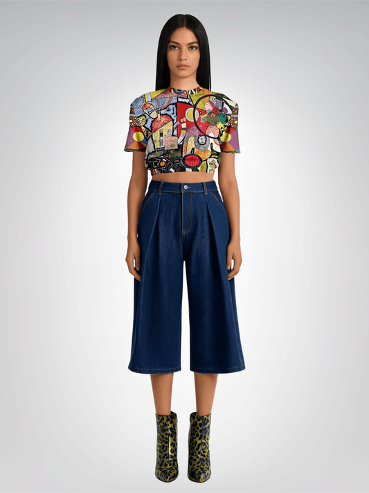Tiptoe Through the Kandinskys Eco-Poly Short Sleeve Cropped Pullover