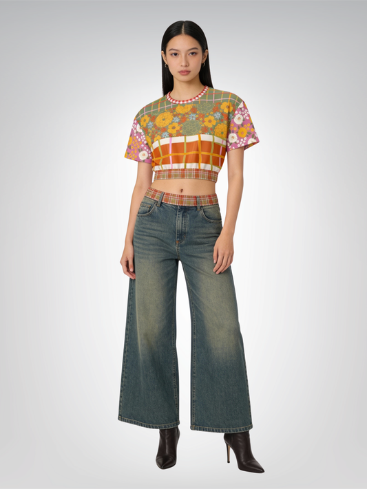 Traipsing Through My Hippie Era Floral Fields Eco-Poly Short Sleeve Cropped Pullover