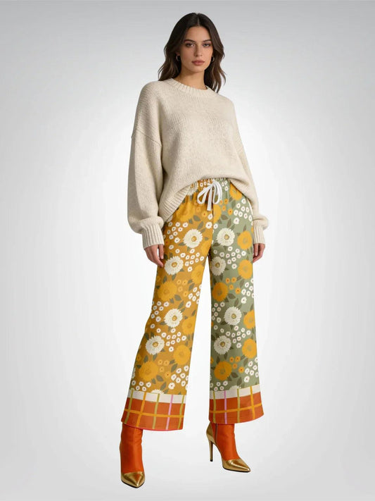 Traipsing Through My Hippie Era Floral Fields Eco-Poly Wide Leg Pants