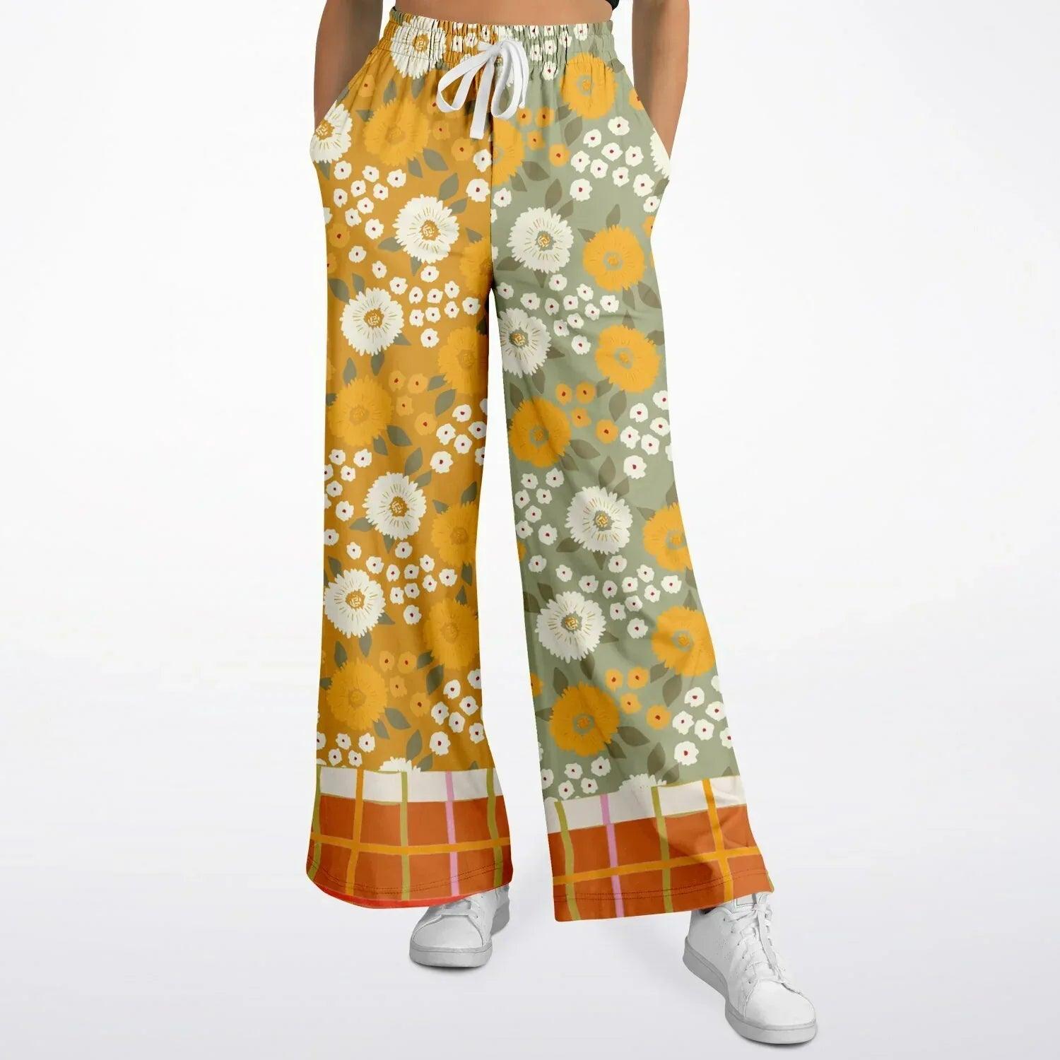 Traipsing Through My Hippie Era Floral Fields Eco-Poly Wide Leg Pants