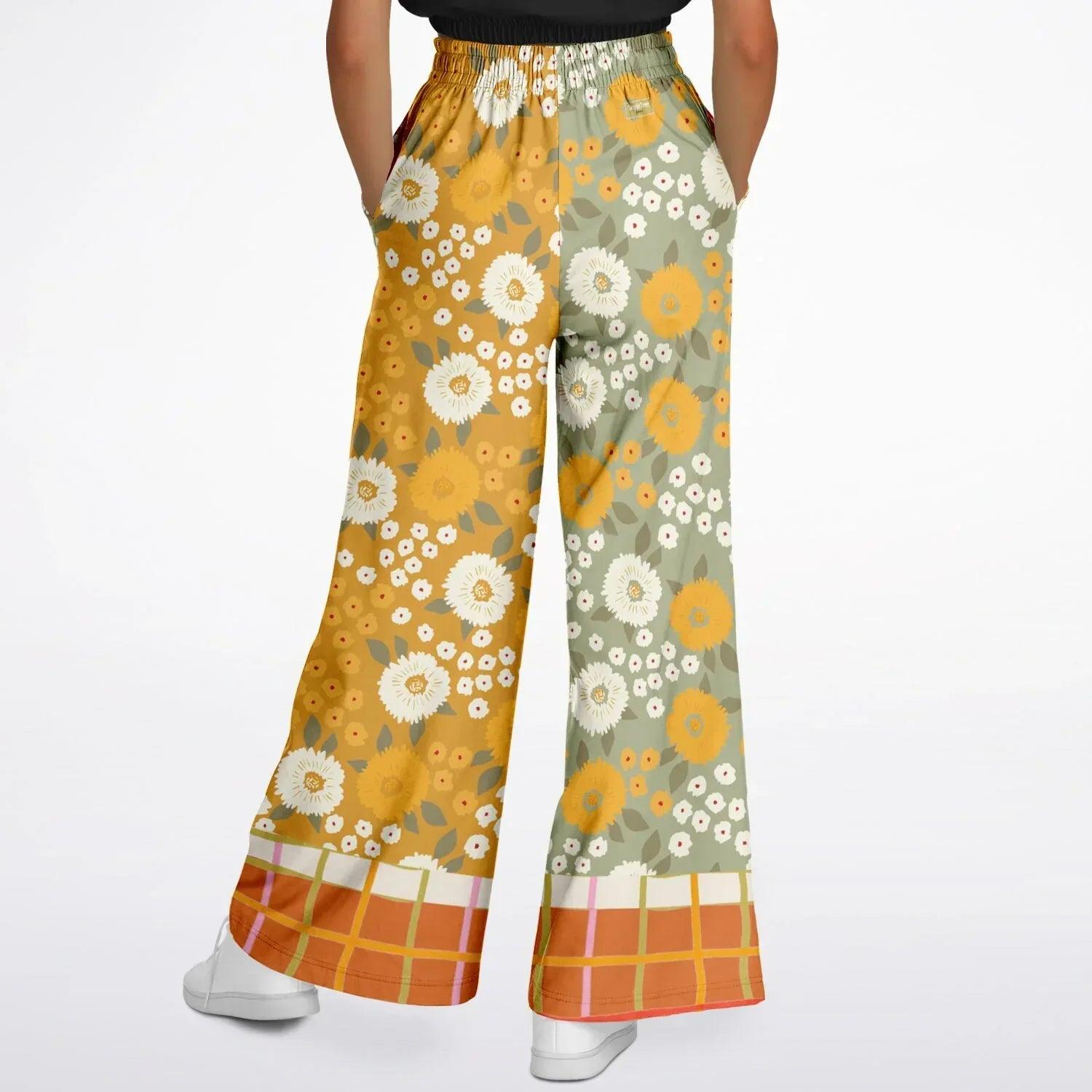 Traipsing Through My Hippie Era Floral Fields Eco-Poly Wide Leg Pants