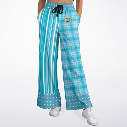 Trapped in Blue Skies Plaid Eco-Poly Wide Leg Pants