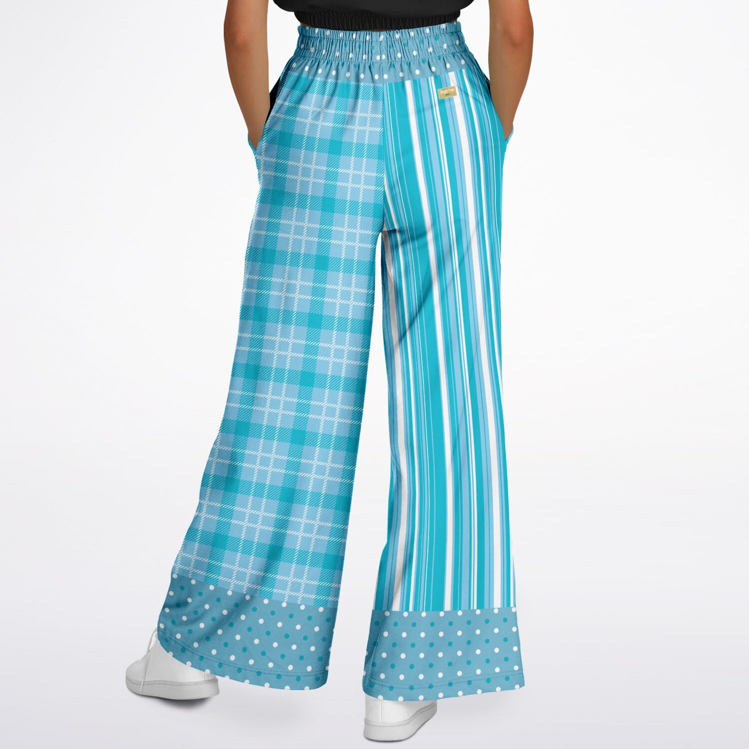 Trapped in Blue Skies Plaid Eco-Poly Wide Leg Pants