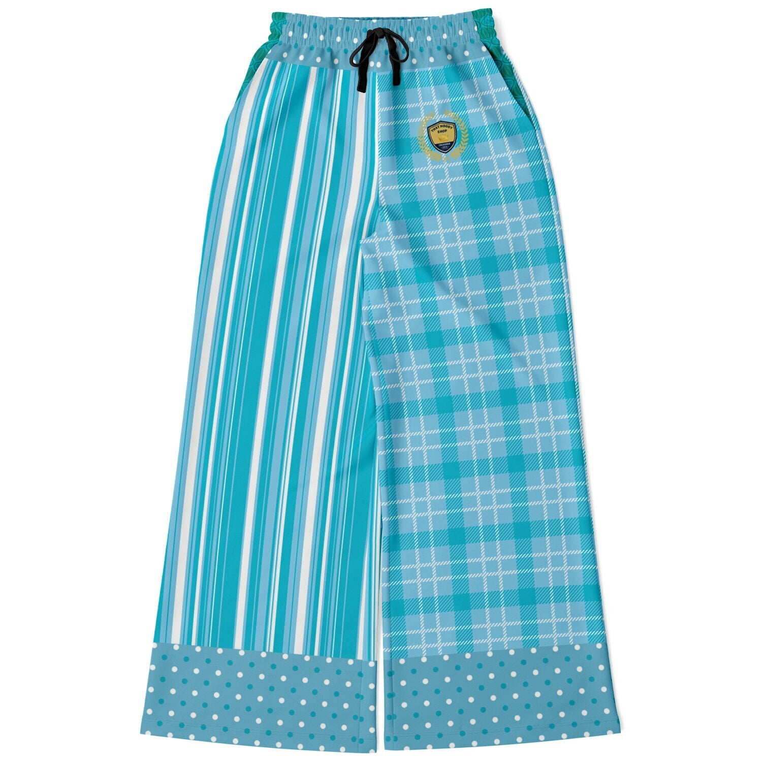 Trapped in Blue Skies Plaid Eco-Poly Wide Leg Pants