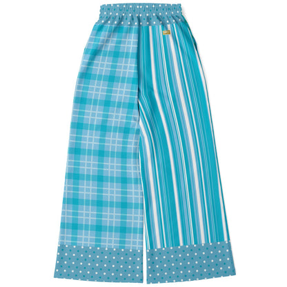 Trapped in Blue Skies Plaid Eco-Poly Wide Leg Pants