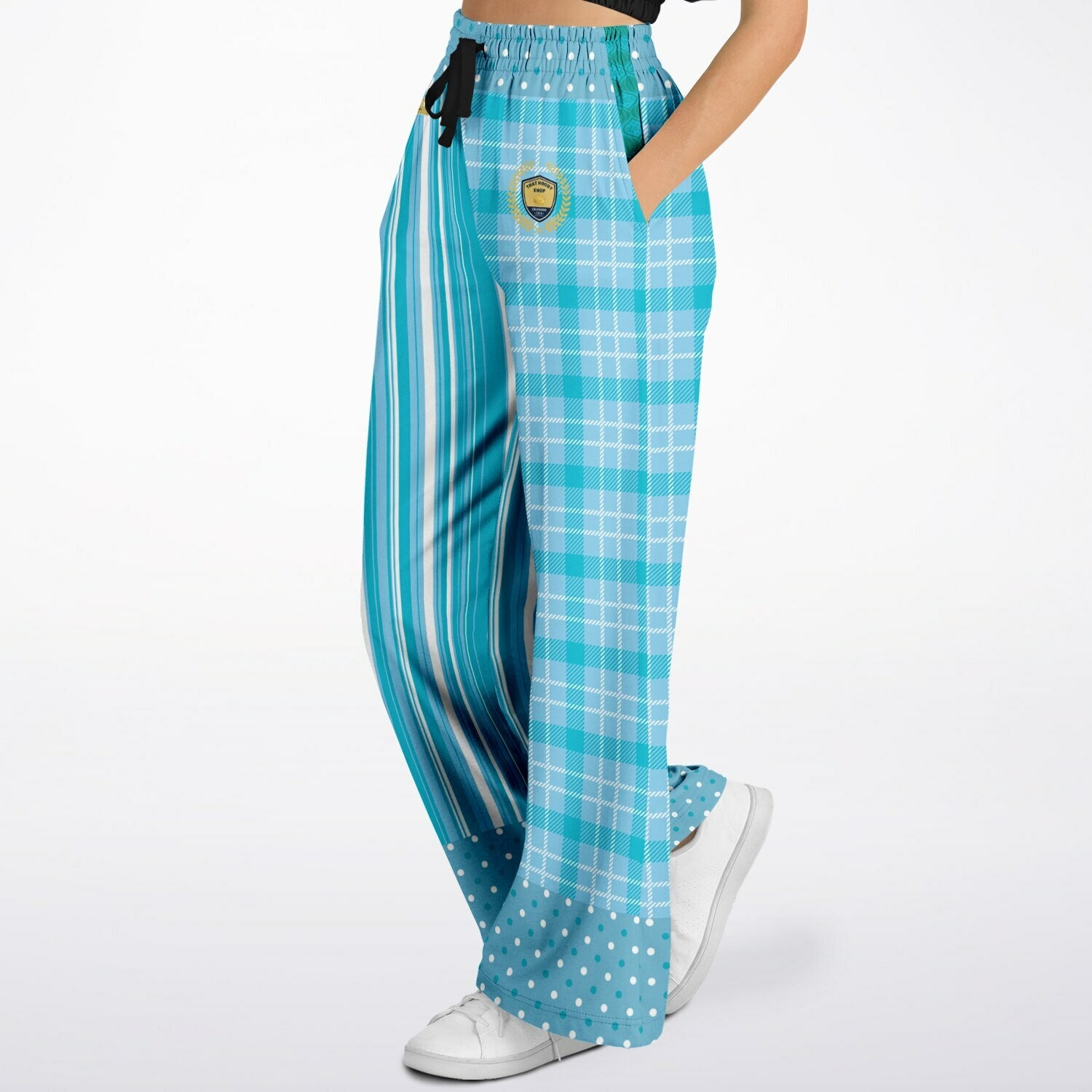 Trapped in Blue Skies Plaid Eco-Poly Wide Leg Pants