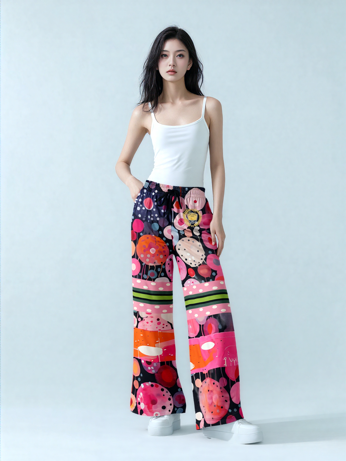 Trip the Lights Fantastic in Abstract Circles Eco-Poly Wide Leg Pants