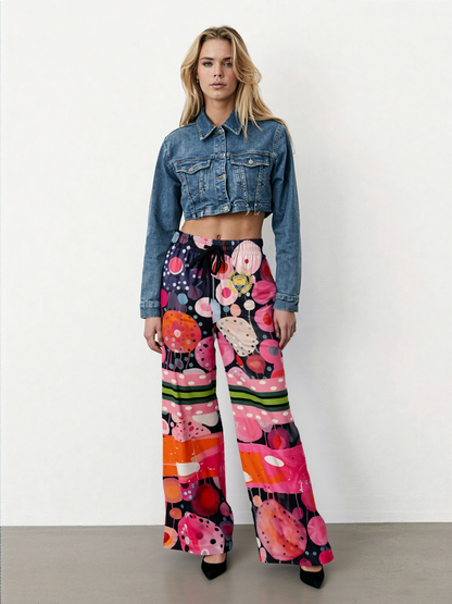 Trip the Lights Fantastic in Abstract Circles Eco-Poly Wide Leg Pants