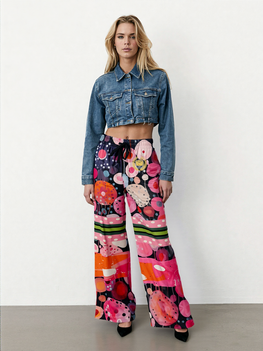 Trip the Lights Fantastic in Abstract Circles Eco-Poly Wide Leg Pants