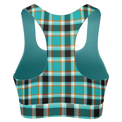 Turquoise is a Plaid Padded Sports Bra