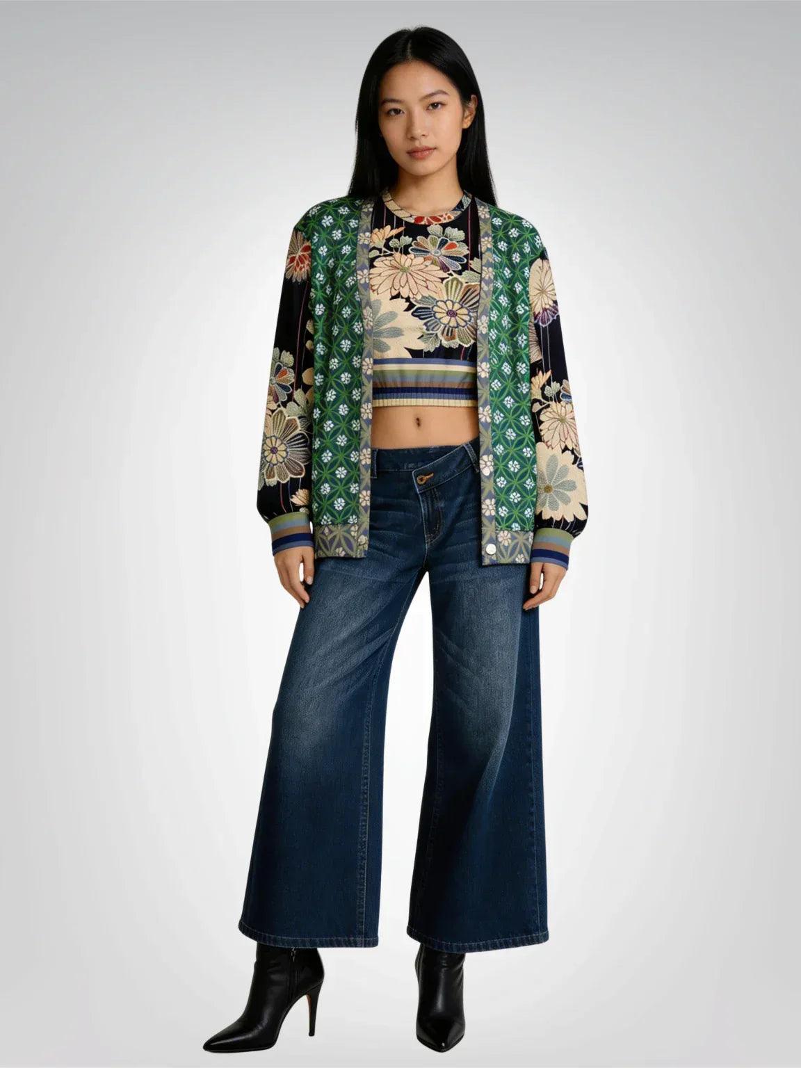 Vacation in Nantucket Floral Eco-Poly Short Sleeve Cropped Pullover