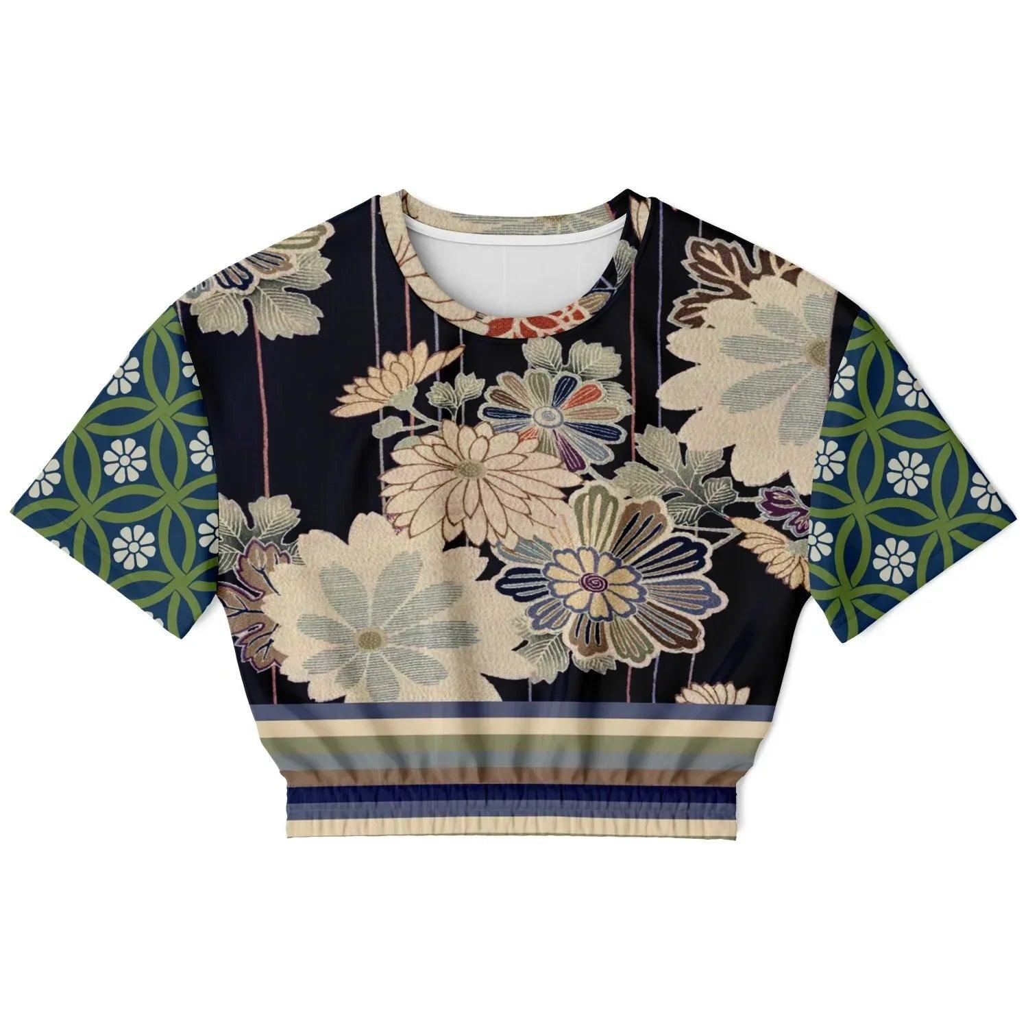 Vacation in Nantucket Floral Eco-Poly Short Sleeve Cropped Pullover