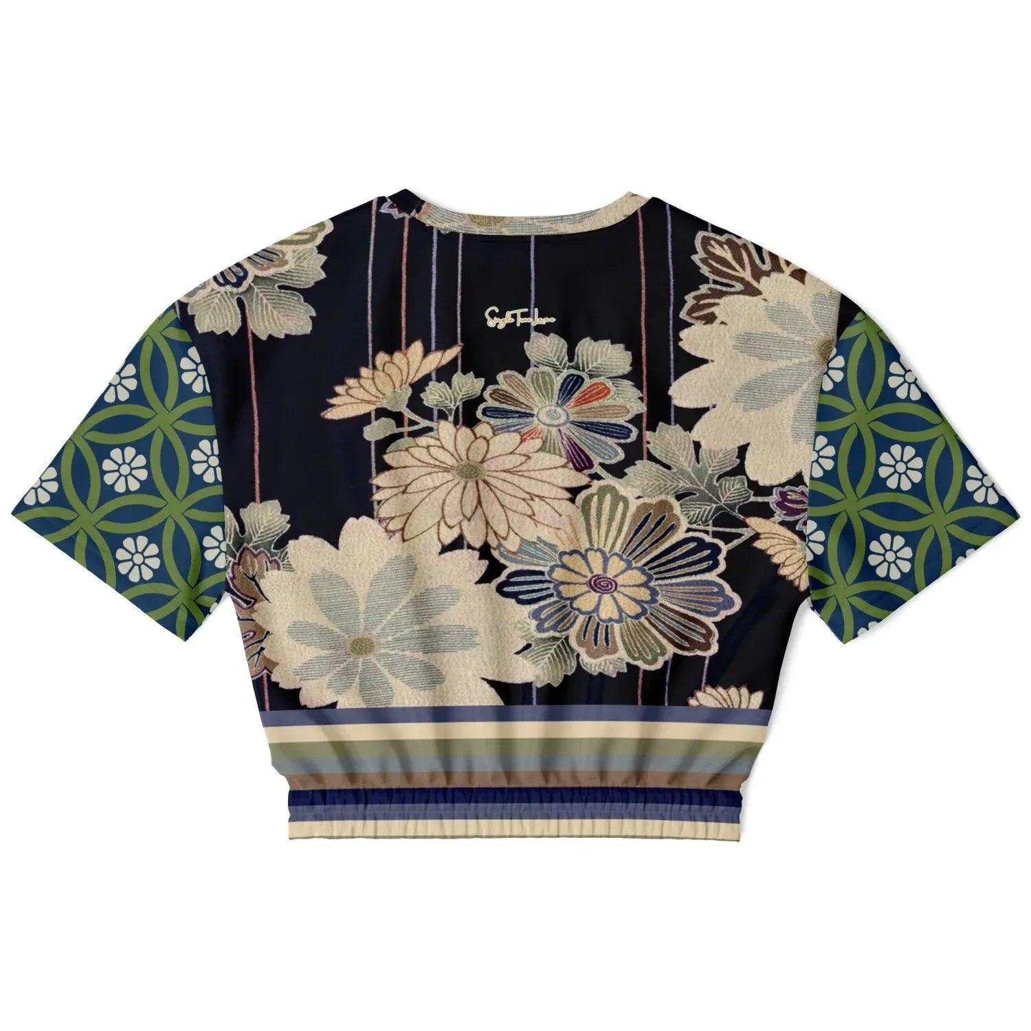 Vacation in Nantucket Floral Eco-Poly Short Sleeve Cropped Pullover