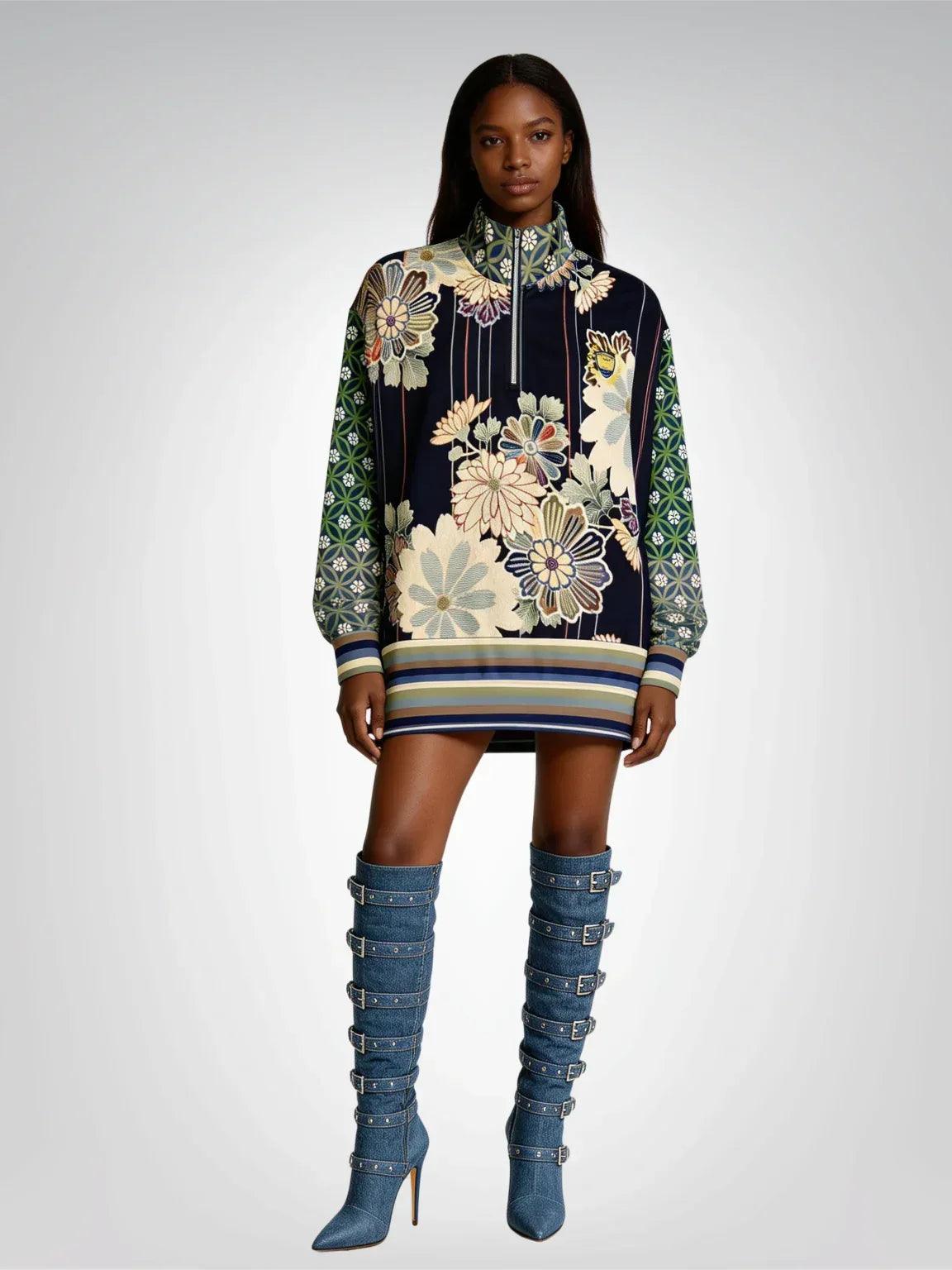 Vacation in Nantucket Floral Heavyweight Oversized Quarter Zip Sweatshirt