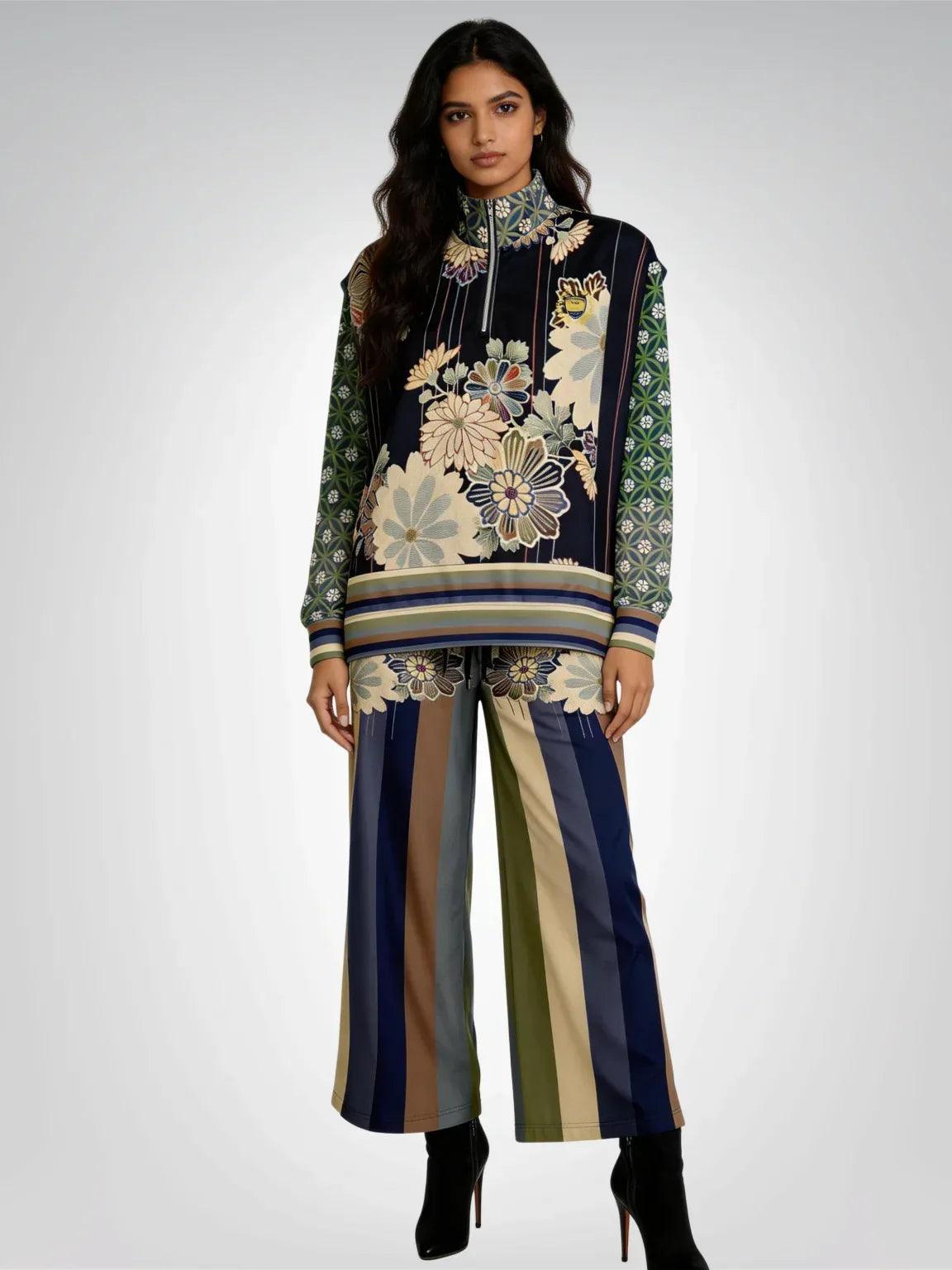 Vacation in Nantucket Floral Heavyweight Oversized Quarter Zip Sweatshirt