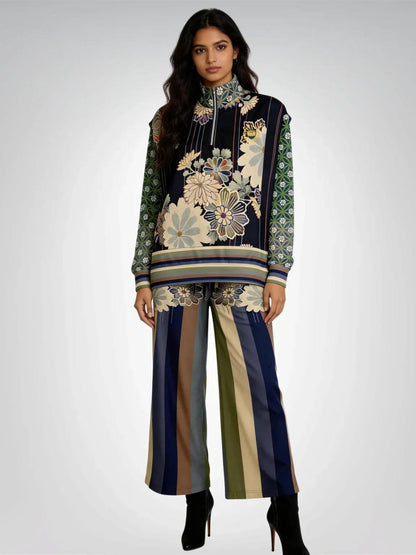 Vacation in Nantucket Floral Heavyweight Oversized Quarter Zip Sweatshirt