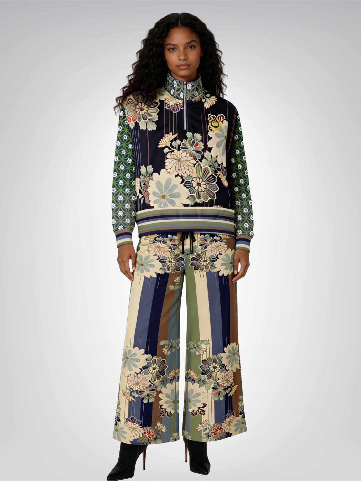 Vacation in Nantucket Floral Stripe Eco-Poly Wide Leg Pants