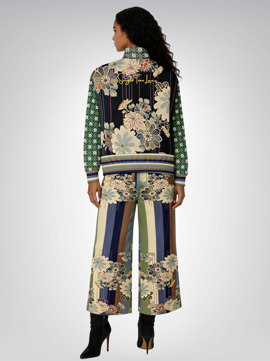 Vacation in Nantucket Floral Stripe Eco-Poly Wide Leg Pants