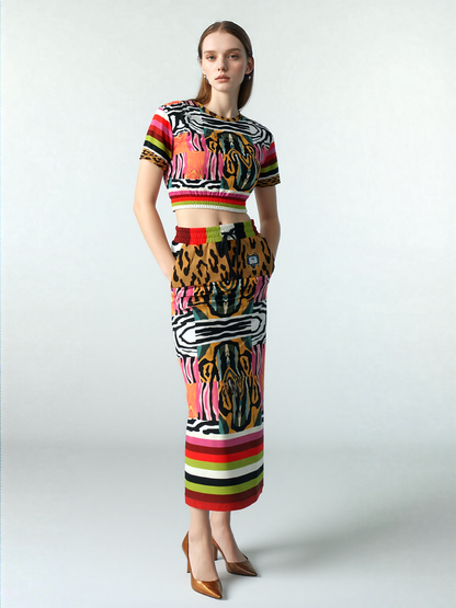 Walk on the Wild Side Abstract Zebra Print Eco-Poly Long Pocket Skirt