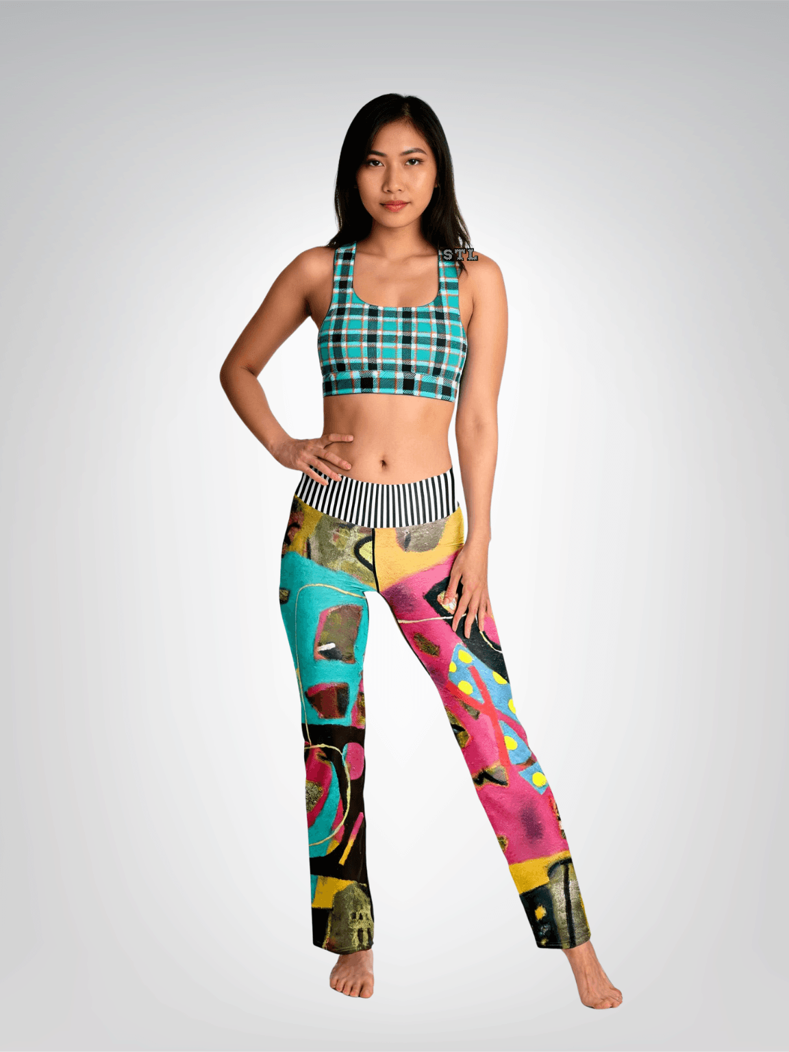 Walking in Geometric Colorblock Flare Leggings