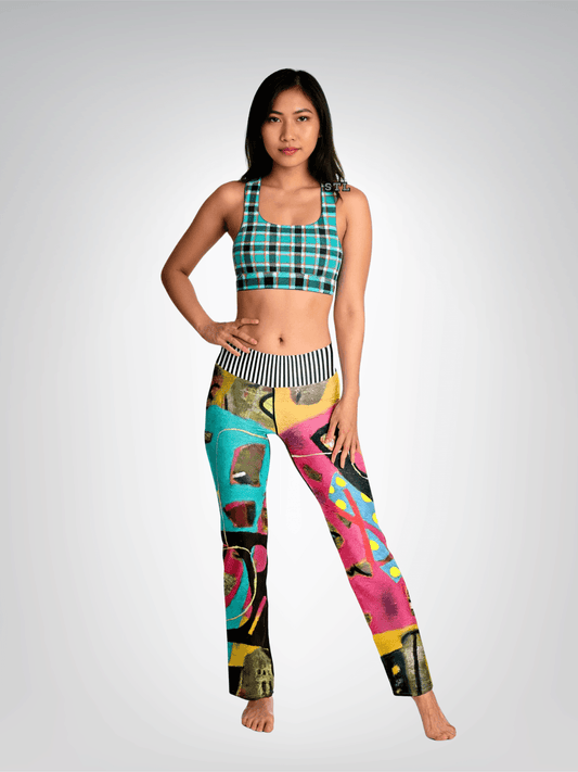 Turquoise is a Plaid Padded Sports Bra