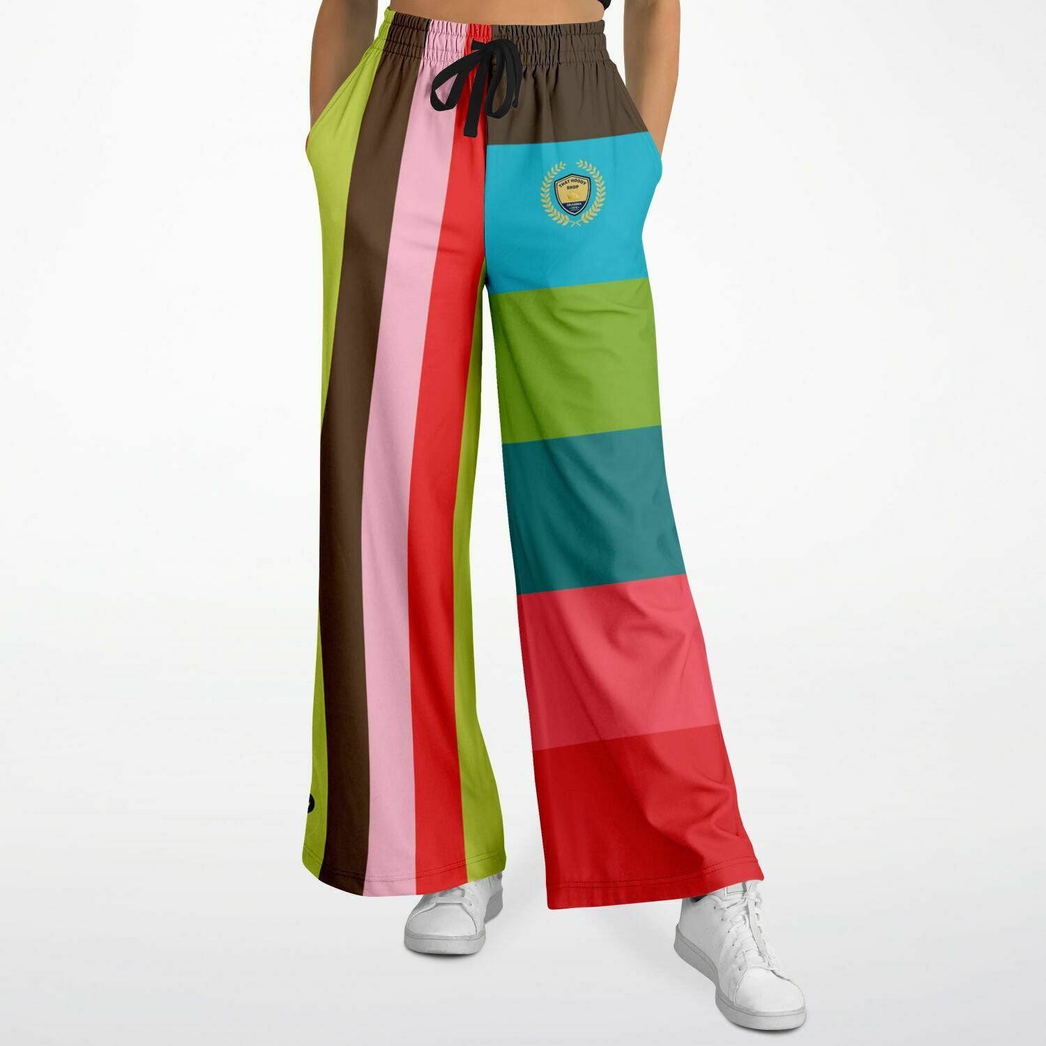 Watermelon Crush Rugby Stripe Eco-Poly Wide Leg Pant
