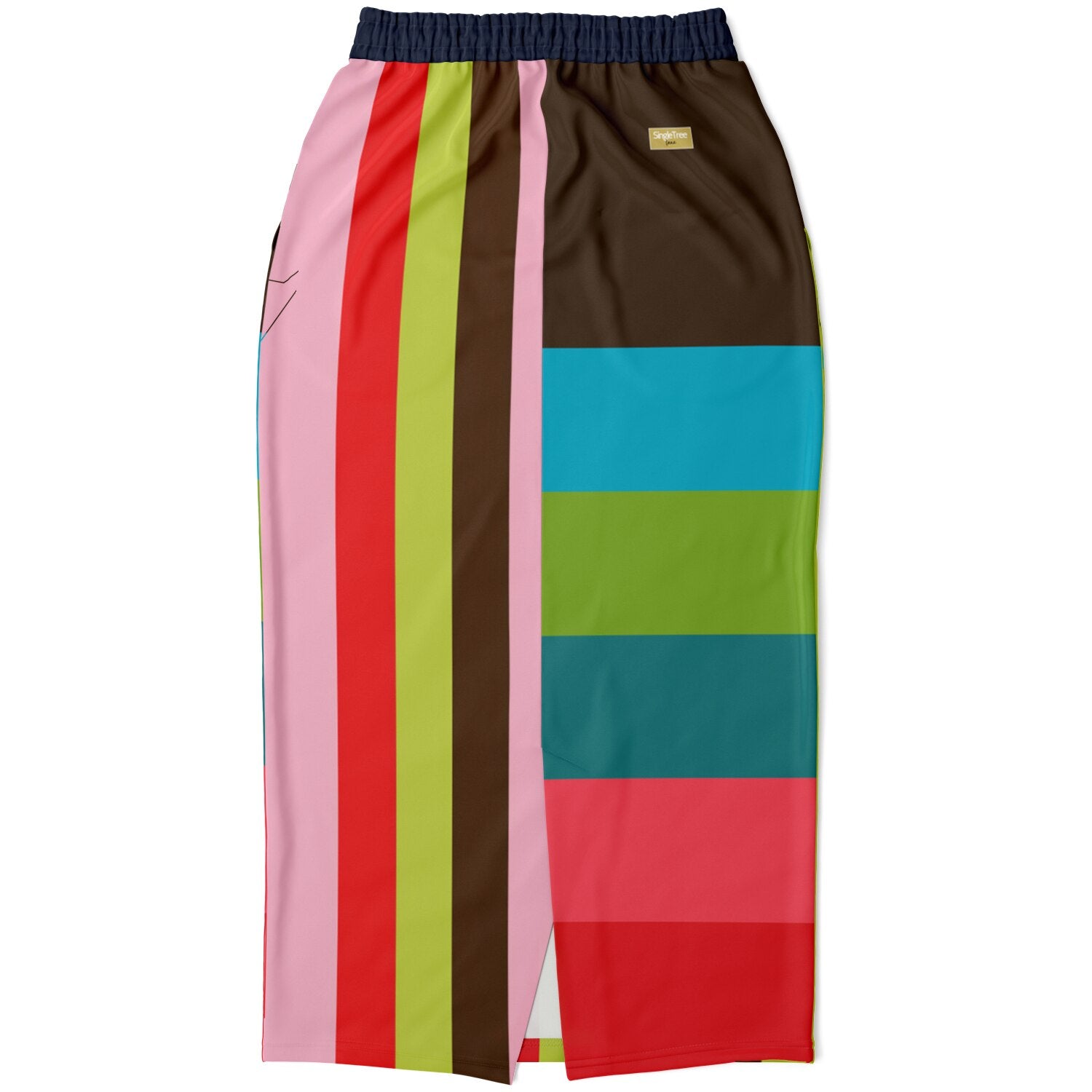 Watermelon Crush Rugby Stripe Eco-Poly Long Pocket Skirt