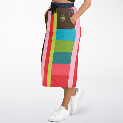 Watermelon Crush Rugby Stripe Eco-Poly Long Pocket Skirt