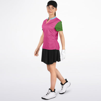 Watermelon Mint Mandarin Collar Ladies Polo Golf Shirt