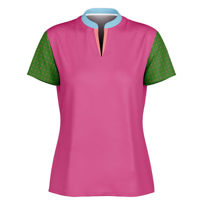 Watermelon Mint Mandarin Collar Ladies Polo Golf Shirt