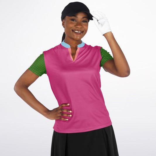 Watermelon Mint Mandarin Collar Ladies Polo Golf Shirt