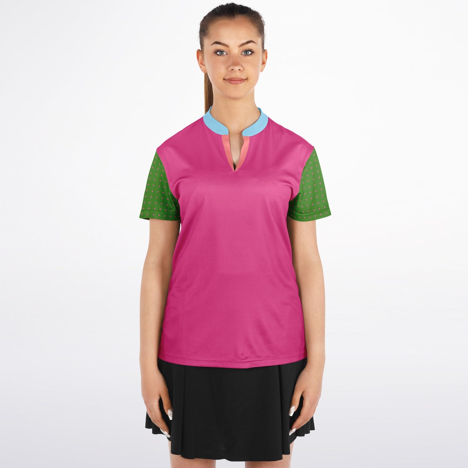 Watermelon Mint Mandarin Collar Ladies Polo Golf Shirt