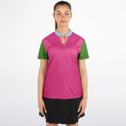 Watermelon Mint Mandarin Collar Ladies Polo Golf Shirt