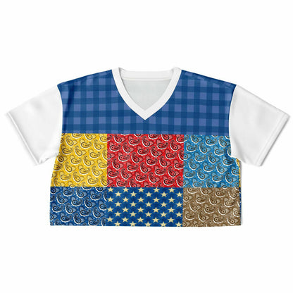 Western Edition Bandana Patchwork Eco-Poly V-Neck Crop Jersey